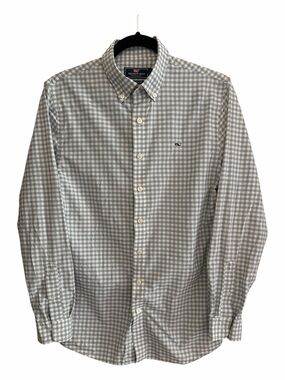 Vineyard Vines Light Gray and White Gingham Button-Down Shirt XL (18)